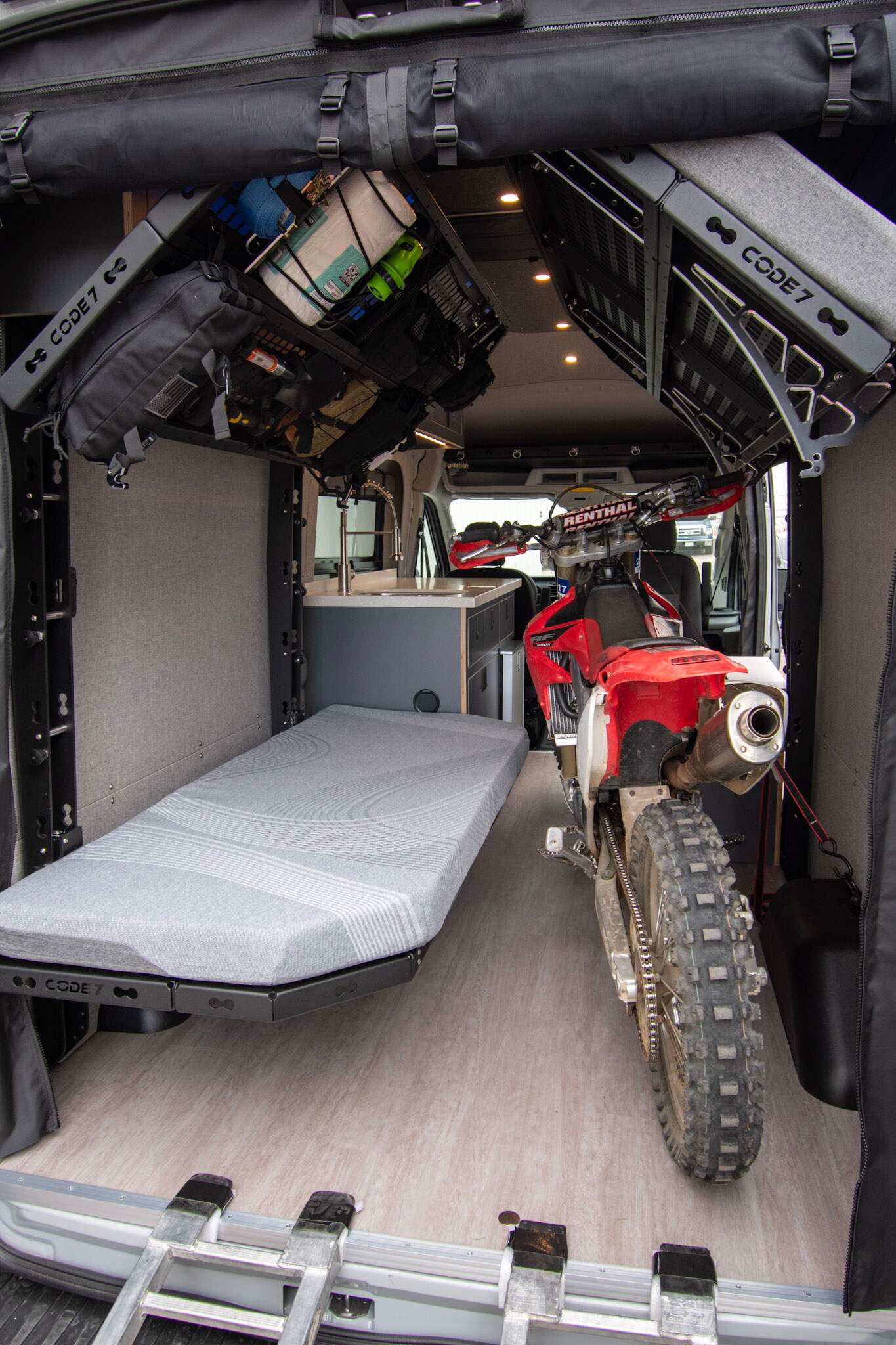 Code 7 camper van bed for three plus motorcycle